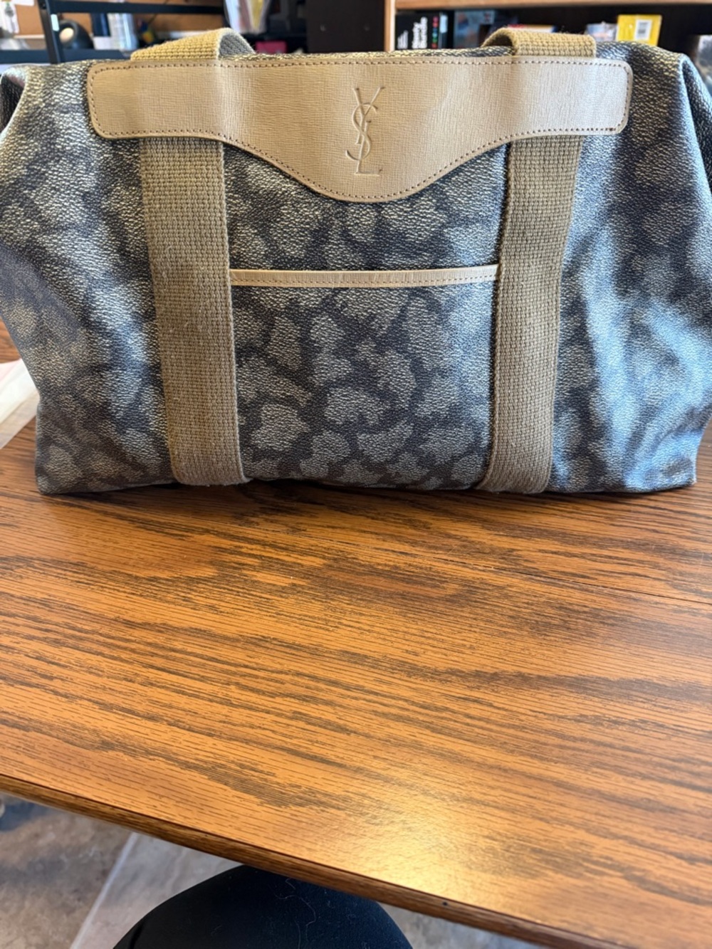 Vintage Yves Saint Laurent "Giraffe" print canvas and leather Boston bag - Picture 1 of 13